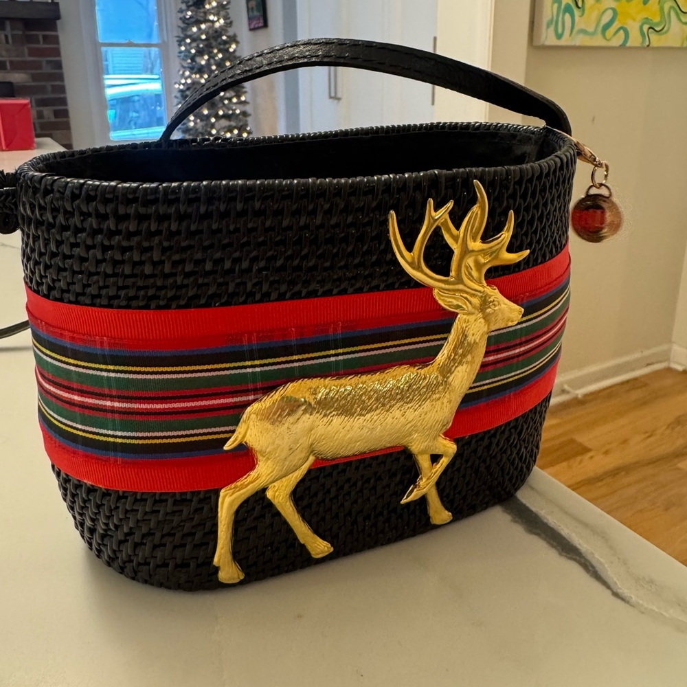 Black and Red Mini holiday Bag with Gold Deer Accent